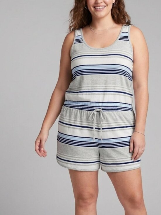 GAP Pants - NWT Gap Body Cool Striped Sleeveless Romper Gray Blue Scoop Neck Casual Size XL